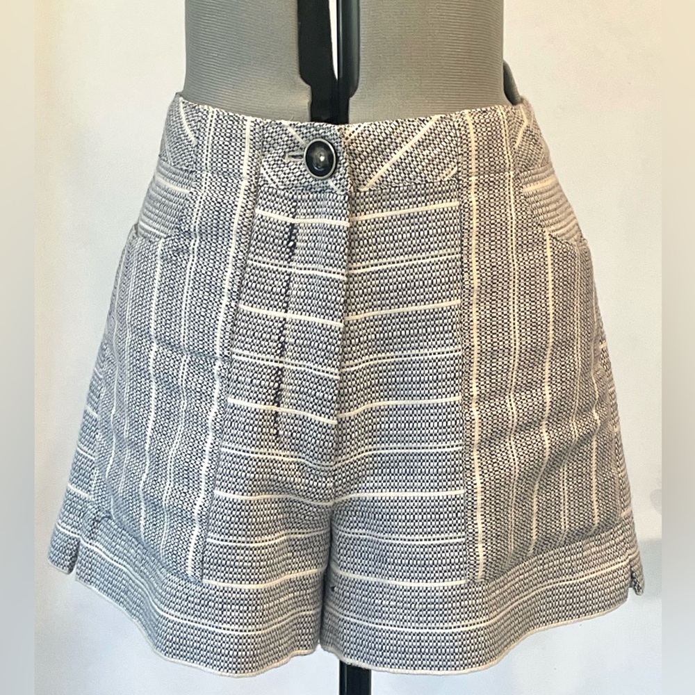 INTERMIX High Waist Contrasting Striped Shorts, grey, cotton blend, pockets, S - Picture 3 of 11